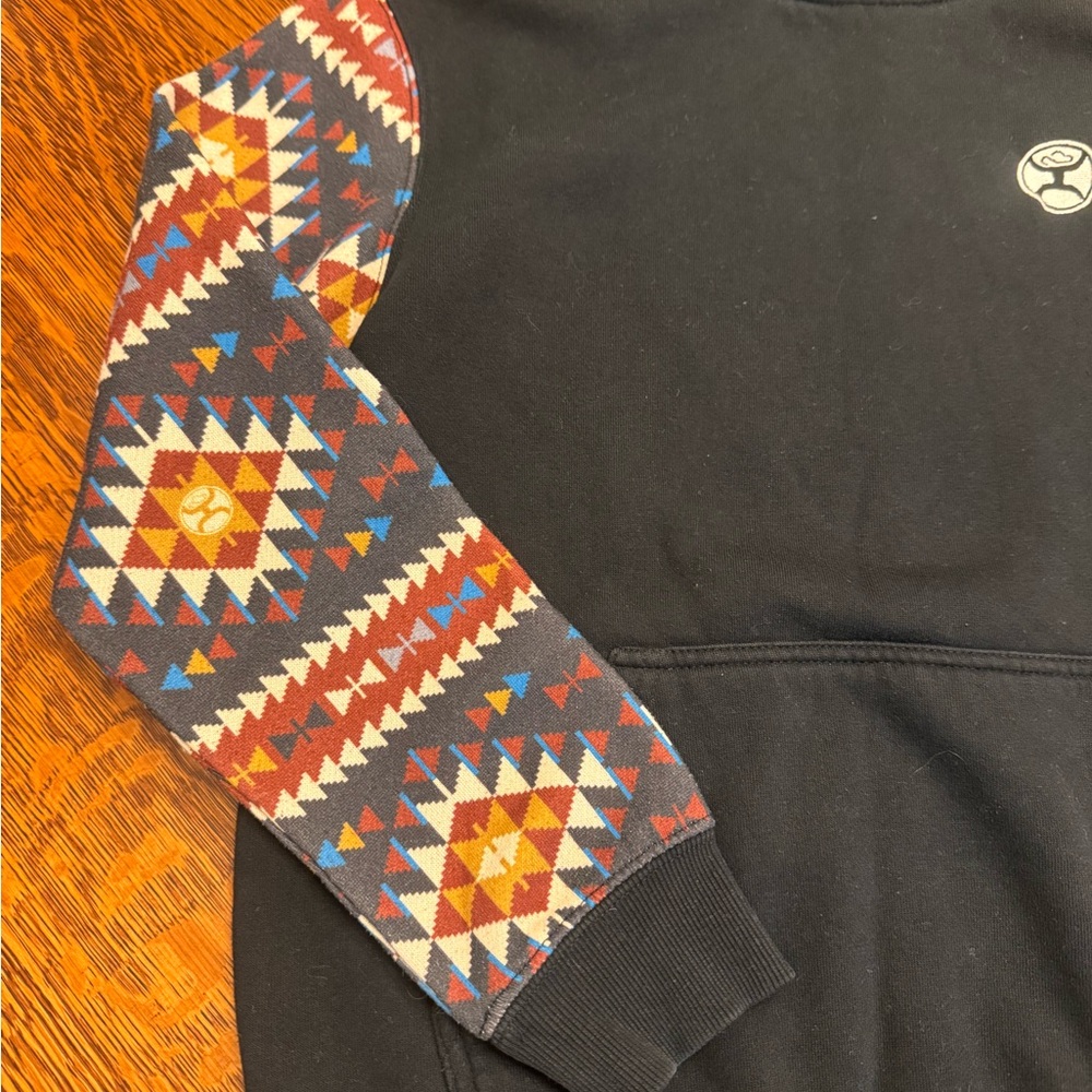 Hooey Hoodie Mens M Black Southwestern Aztec Print Western Rodeo Hoodie Pullover - Picture 2 of 12